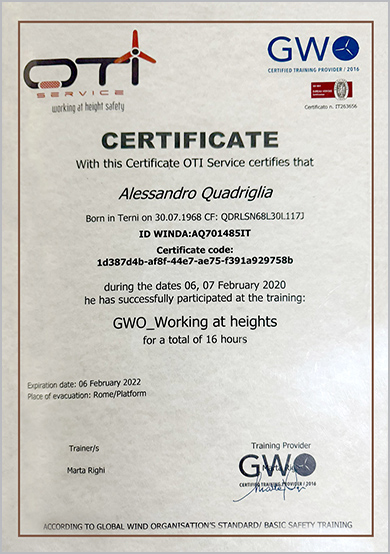 Attestato GWO Working at heights